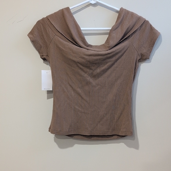 Brown Ribbed Cowl Neck Top - Picture 4 of 4